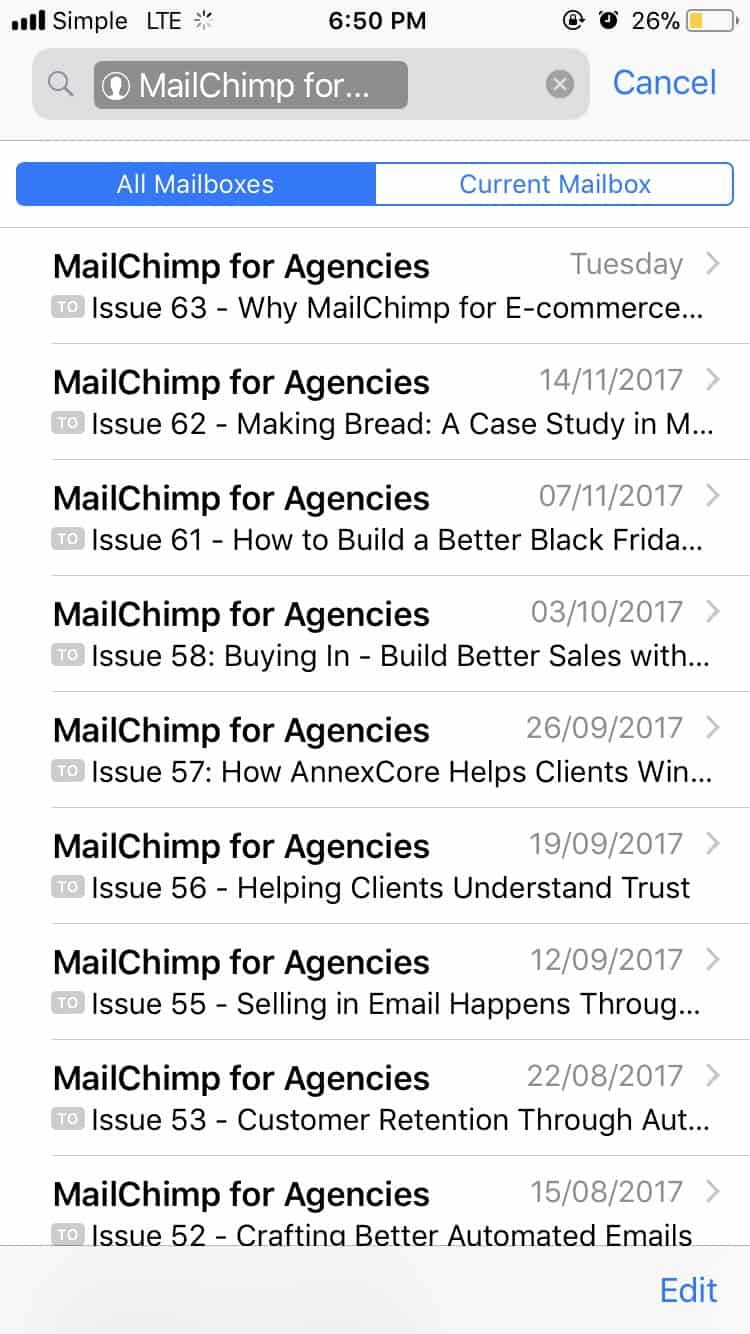MailChimp's newsletter in my inbox, full of worthy content