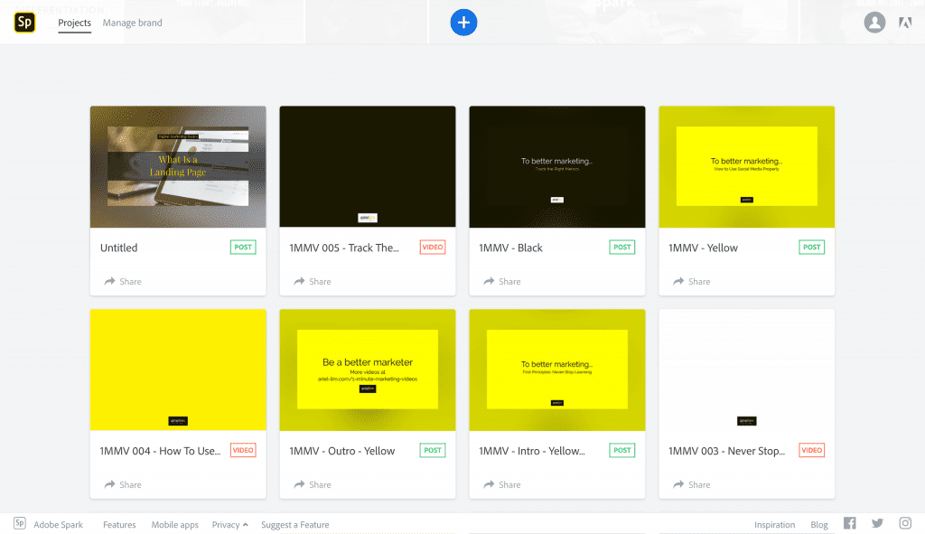 What my Adobe Spark dashboard looks like