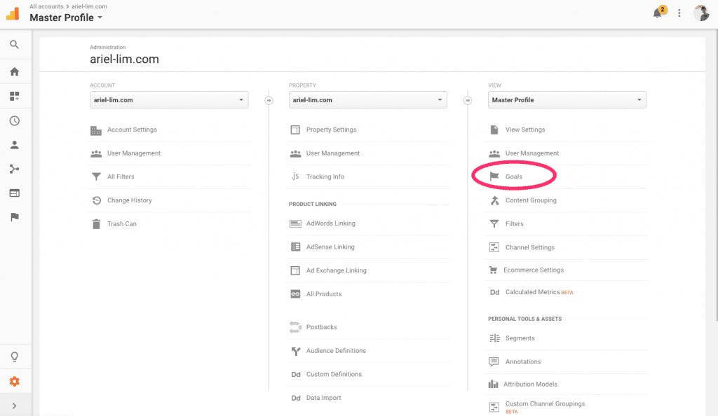 Google Analytics Admin Panel