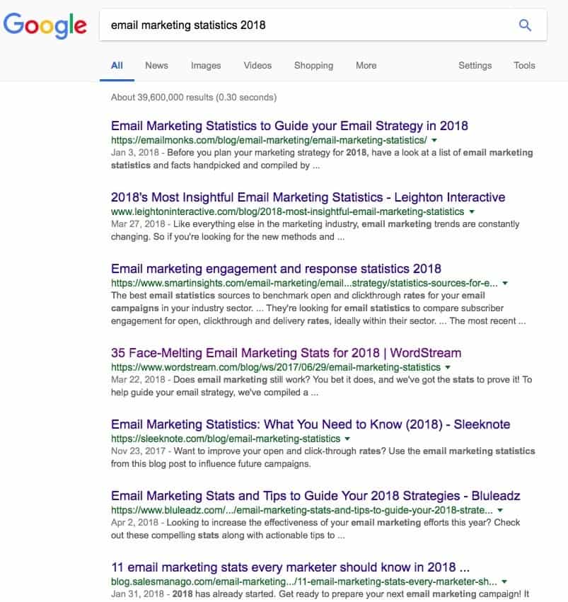 Google Search Email Marketing Statistics 2018