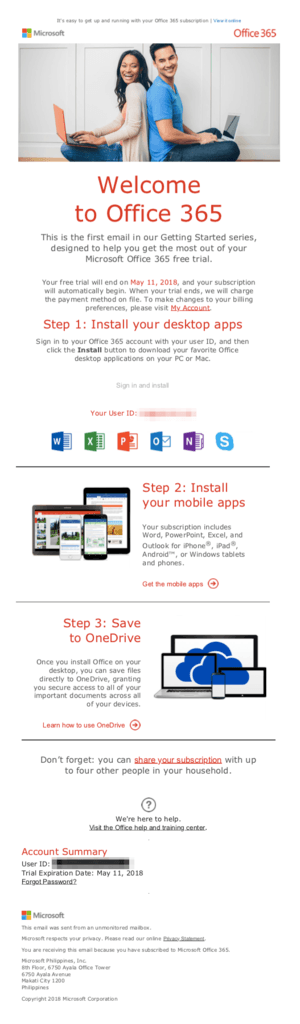 Microsoft Office 365 Welcome Email Series 1 of 2