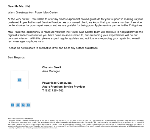 Power Mac Center Service Update Email