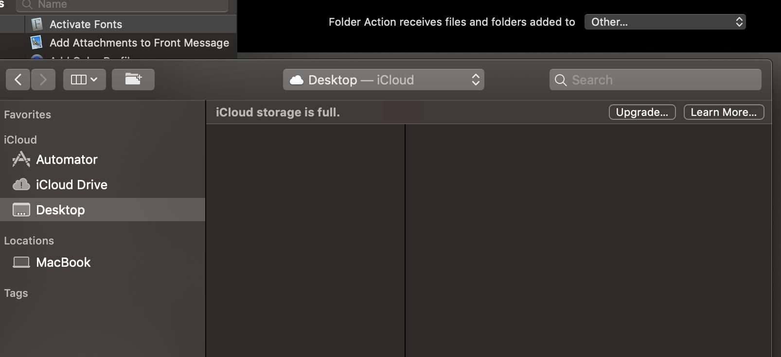 Choose desktop in the Folder Action