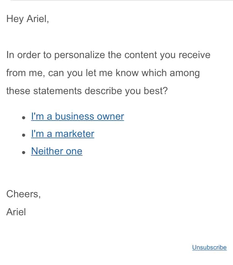 Sample email for persona segmentation