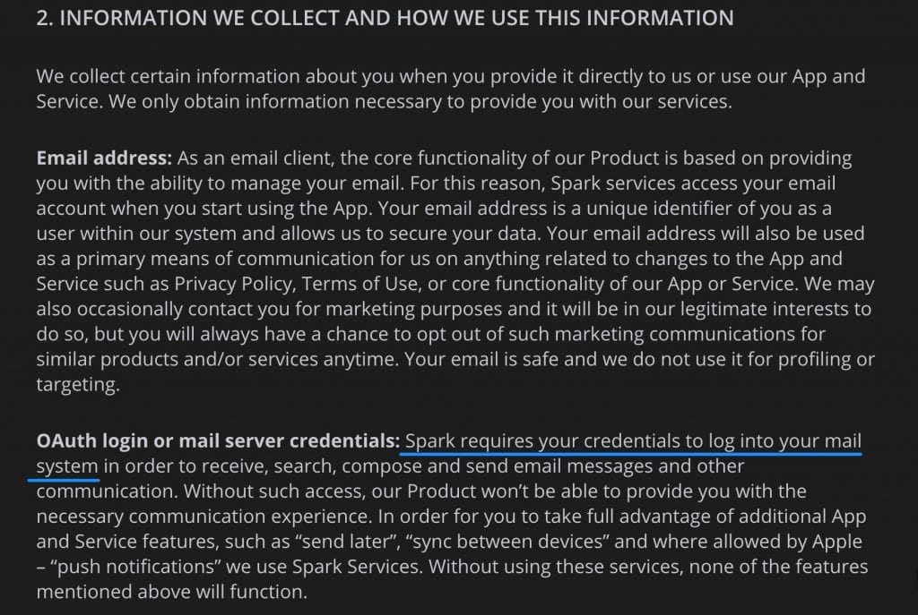 Spark Mail's Privacy Policy