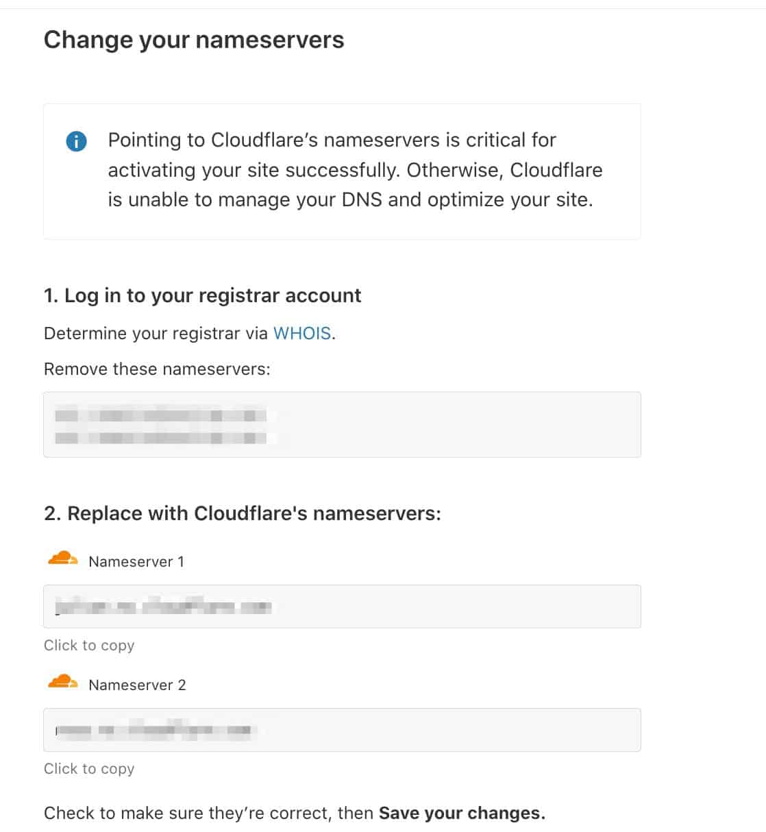Cloudflare's instructions to change your nameservers