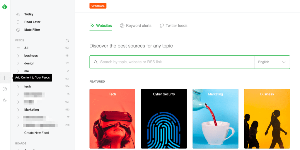 Add websites to your Feedly account