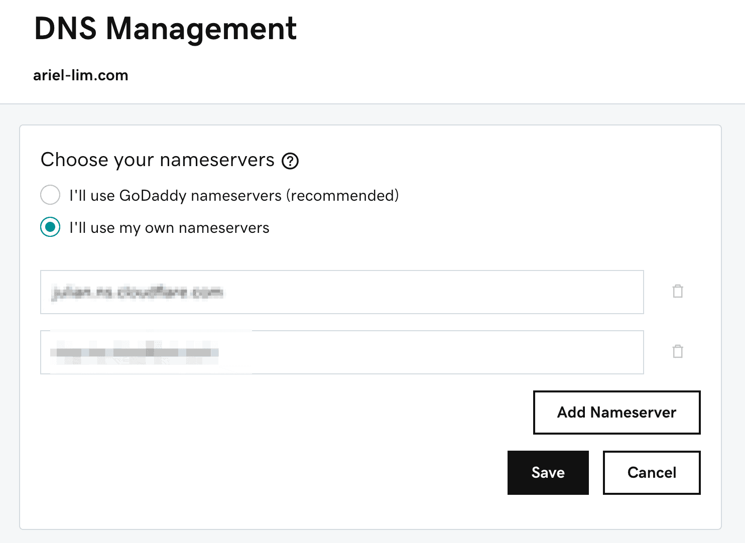 Add Cloudflare's nameservers in GoDaddy