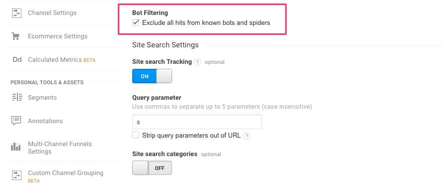 exclude bot hits in Google Analytics