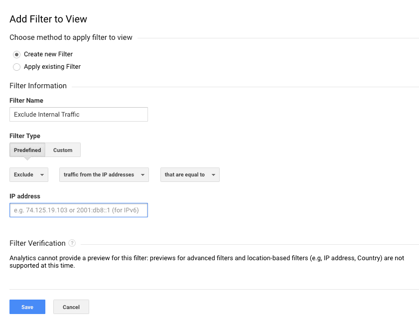 Add IP exclude filter in Google Analytics