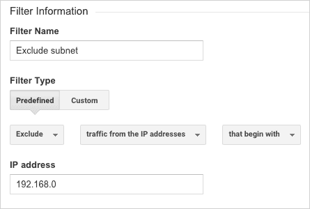 Exclude subnet of IP in Google Analytics