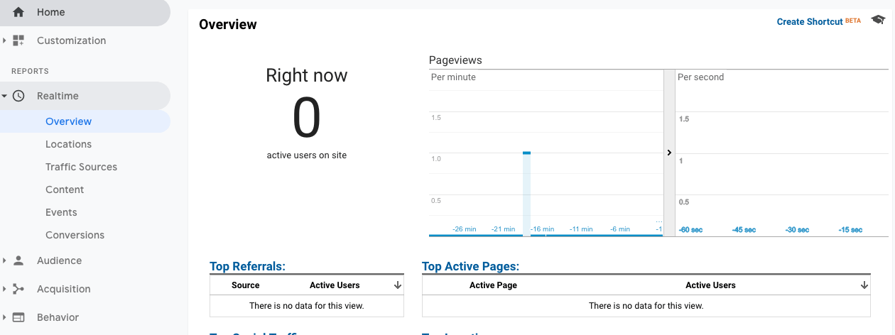 Real-time reports in Google Analytics to display event tests