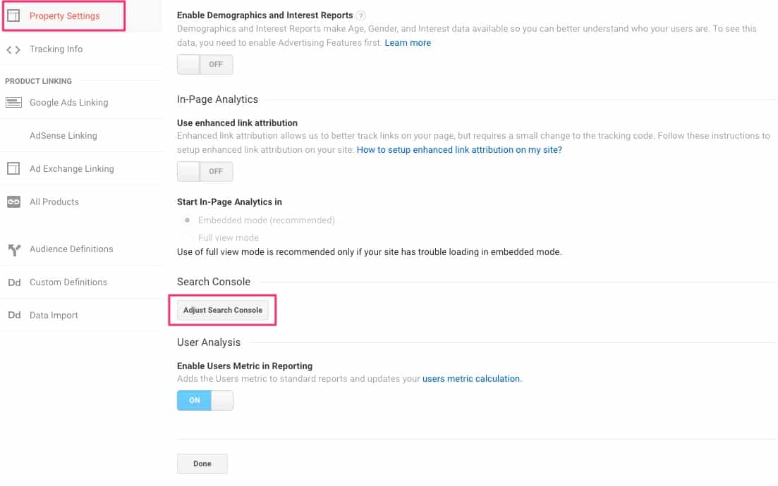 Link Google Analytics to Google Search Console