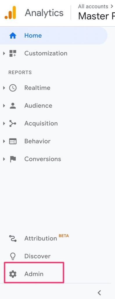 Google Analytics Admin Button