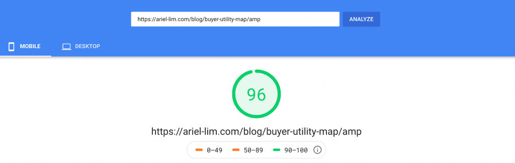 Google PageSpeed Insights for My Website's AMP Page