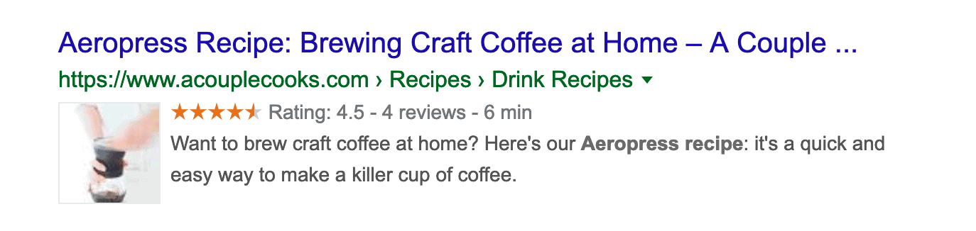 How Recipes Schema looks like with reviews and ratings