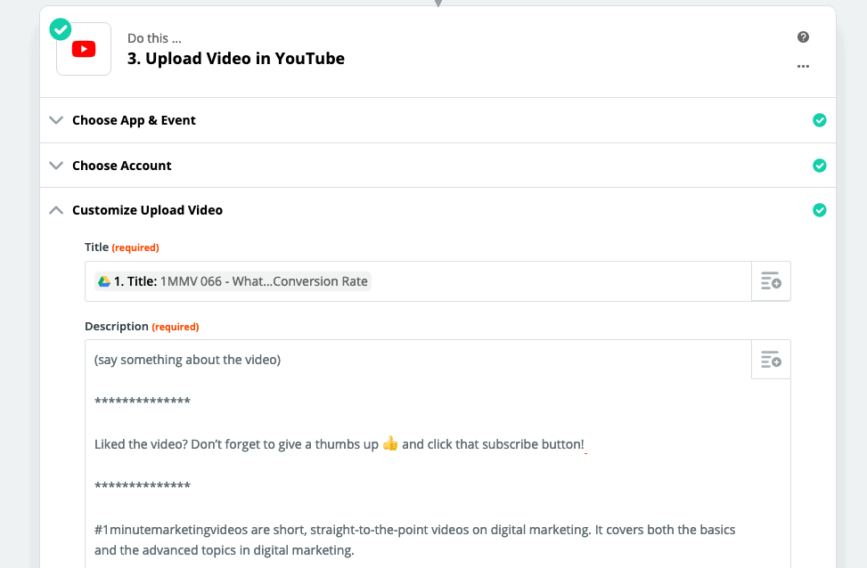 Zapier - Upload to YouTube