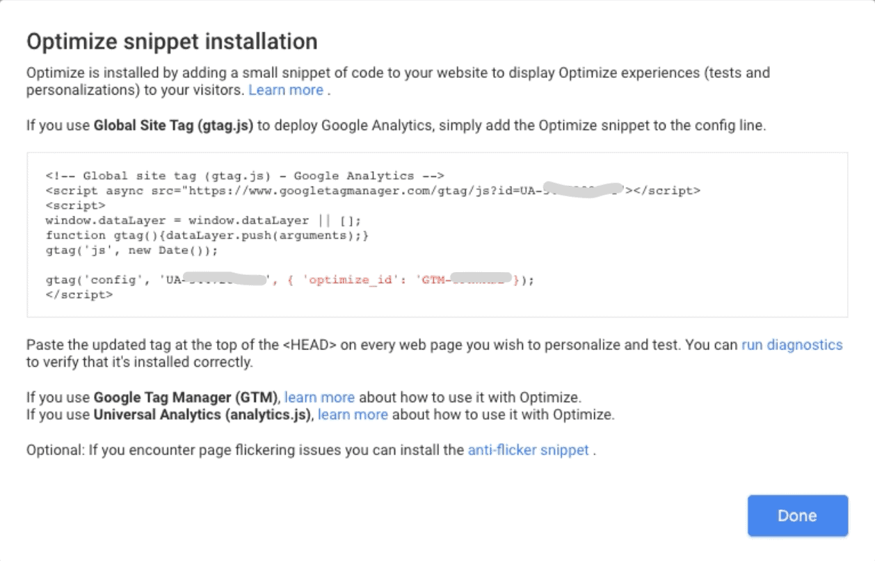 Add Google Optimize Snippet Code