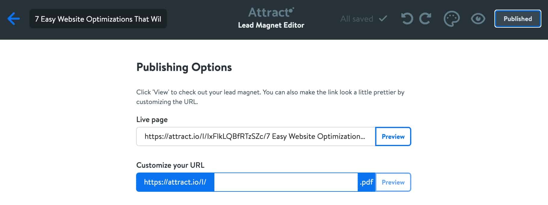 Attract Preview and Publish