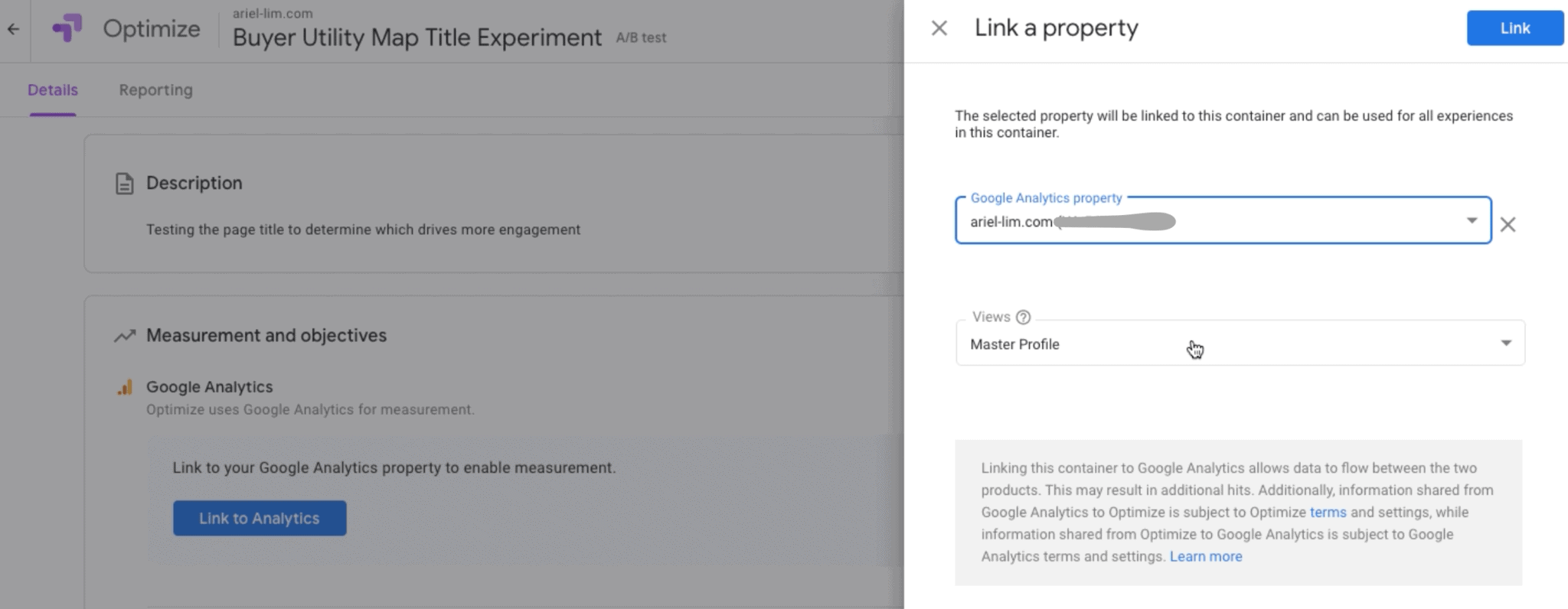 Connect Google Analytics to Optimize