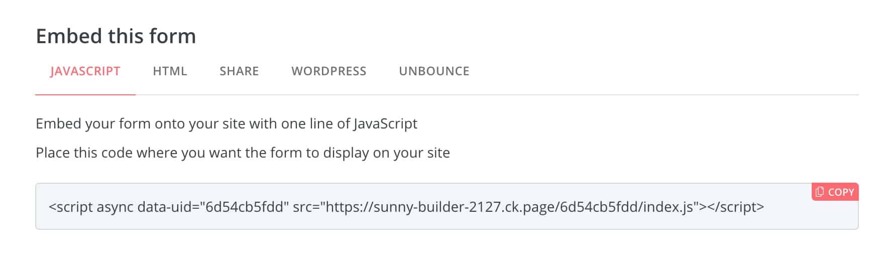 ConvertKit Embed Javascript Code