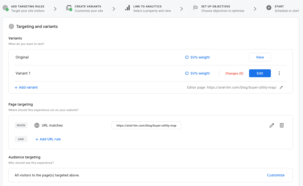 Edit Variants Google Optimize