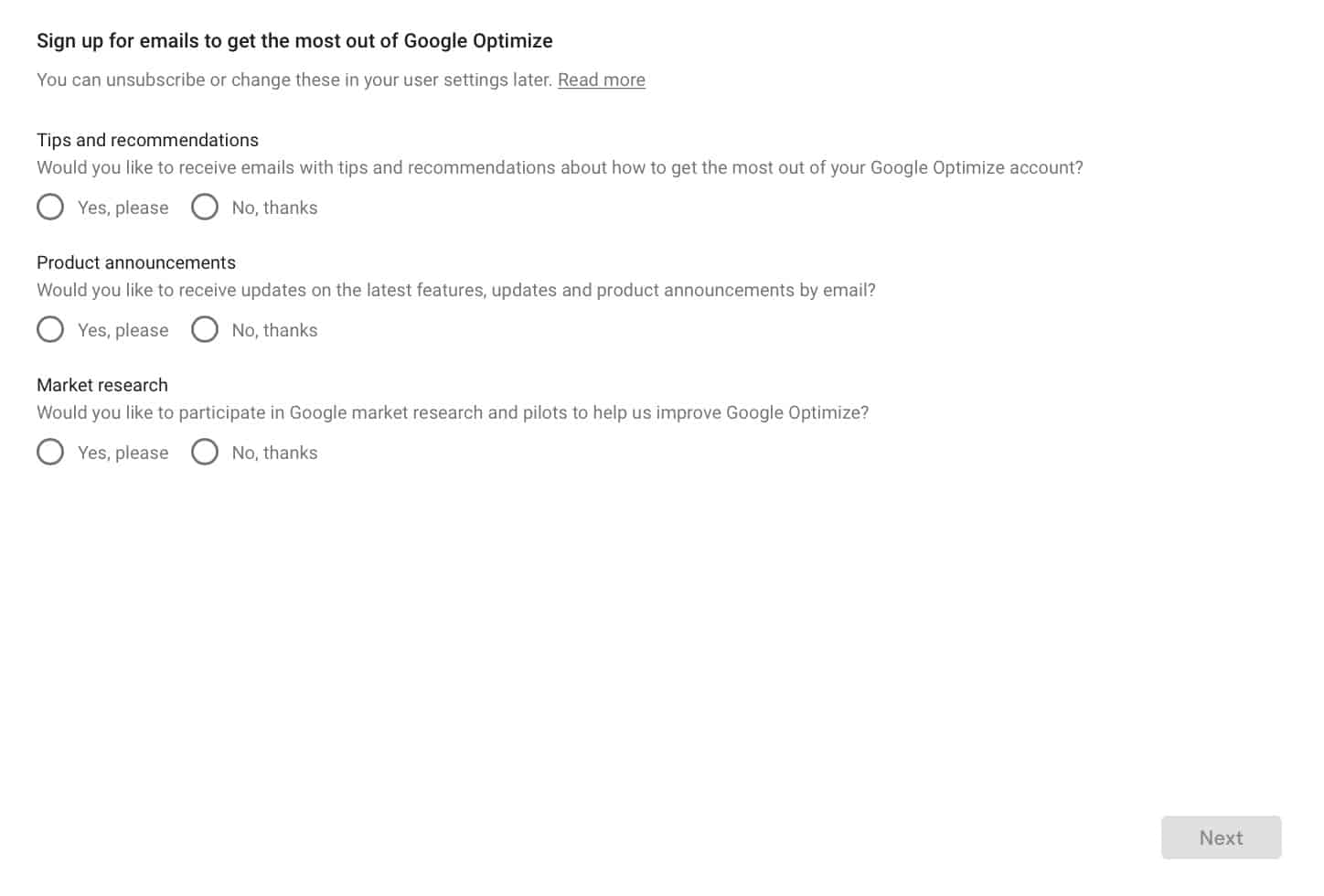 Google Optimize Notifications