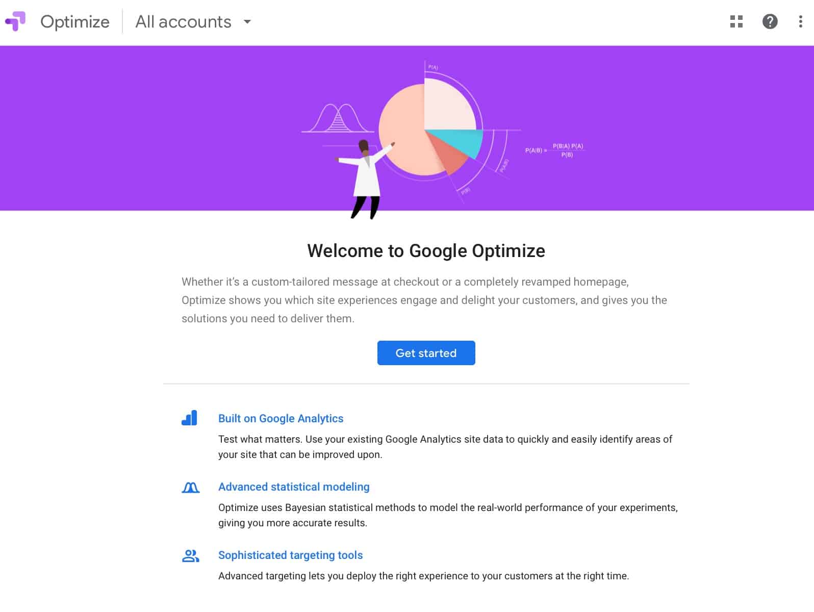 Google Optimize Welcome New User