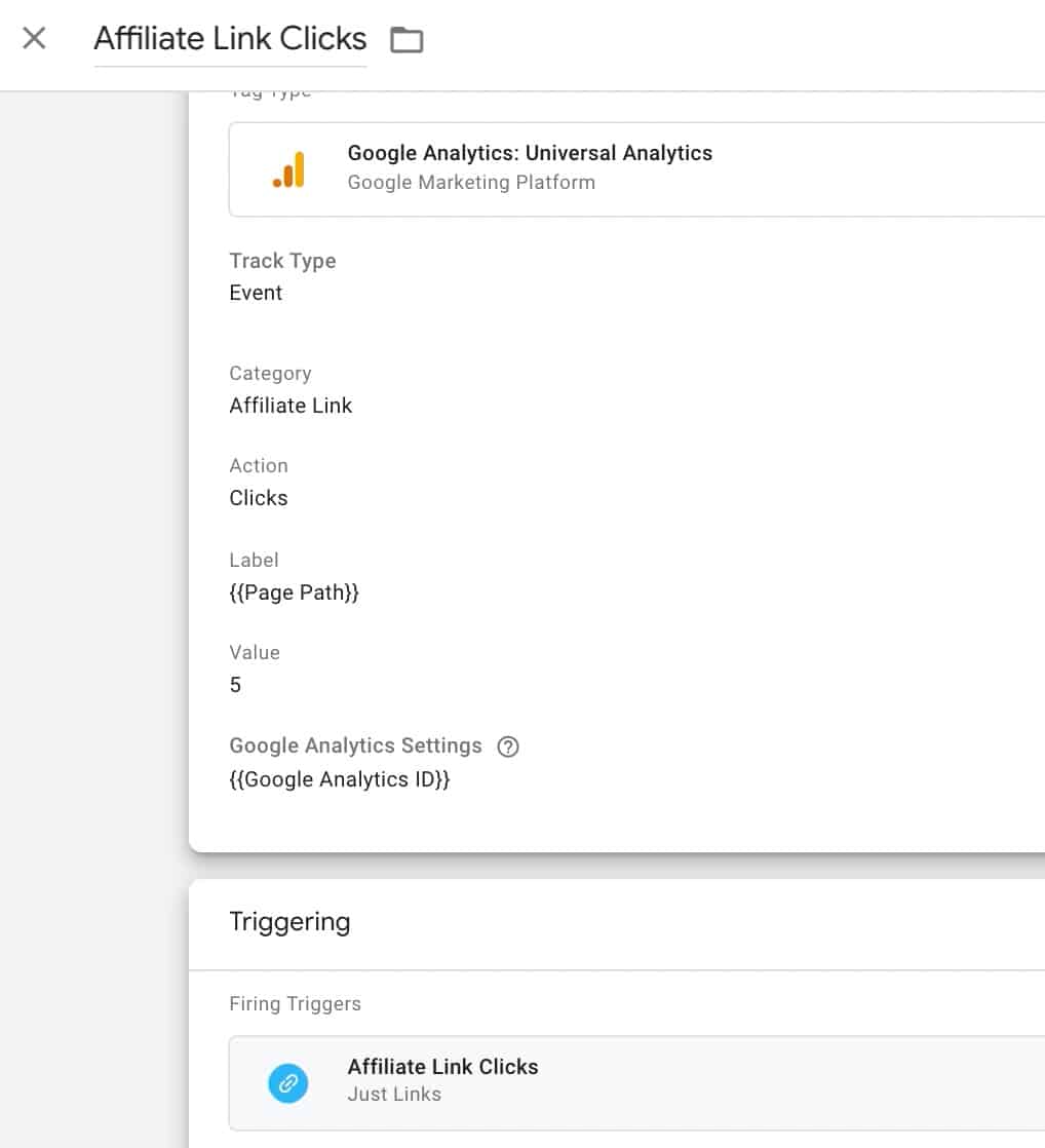 Sample Tag Configuration in GTM for Affiliate Link Clicks
