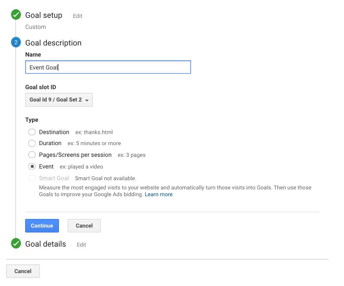 Google Analytics Goal Setup Using Events