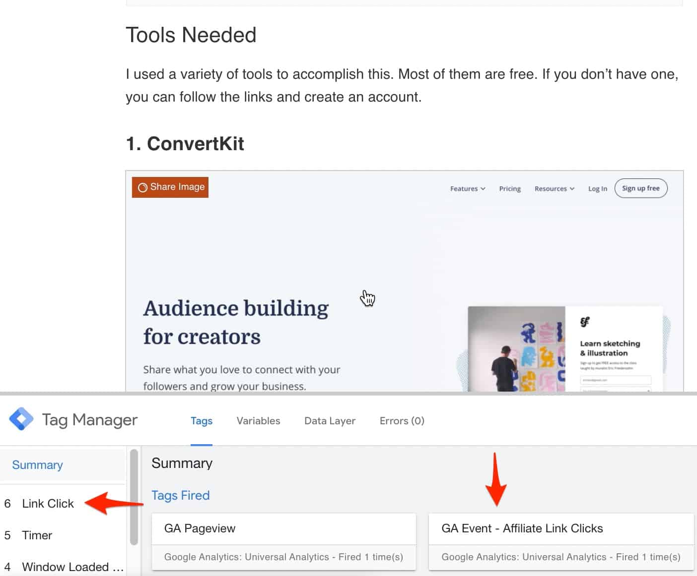 GTM Debug Mode showing which tags are firing