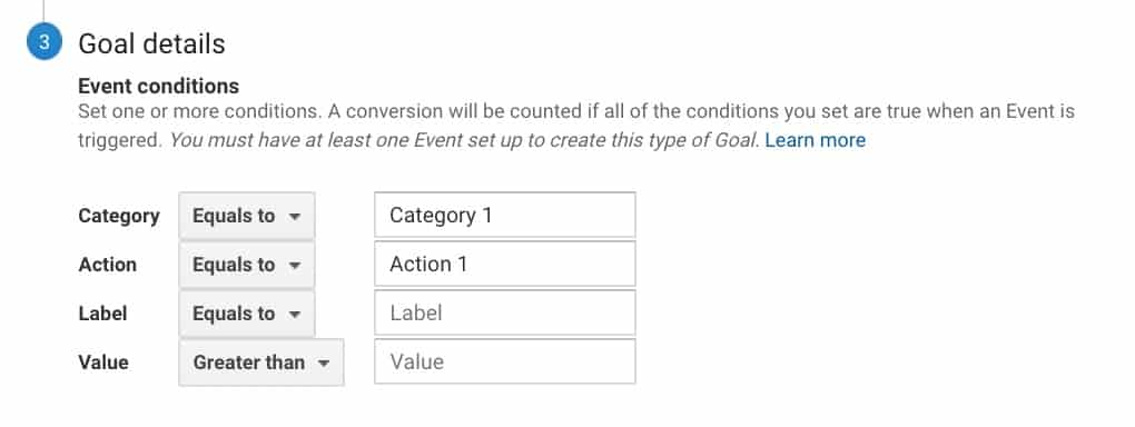 GA event goal setup that isn't helpful