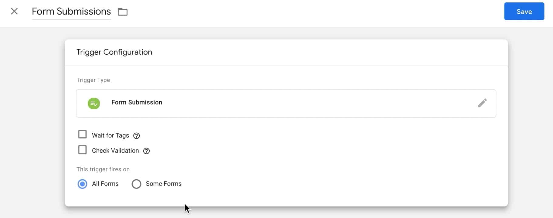 Sample GTM Trigger for to Track Form Submissions