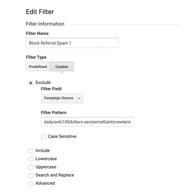 Exclude Referral Spam Google Analytics Filter